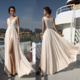 A-Line Champagne Wedding Gowns Lace Bodice Chiffon Beach Country Bridal Dresses Z2080