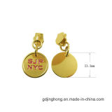 Round Shape Logo Embossed Gold Plated Zipper Puller