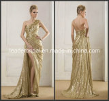 Gold Sequins Cocktail Evening Dress Vestidos Fashion Split Prom Gown Ld11511