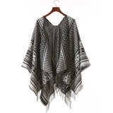 Cashmere Like Checked Printing Cape Stole Poncho Shawl (SP319)