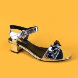 Women Silver Strap Heeled Sandals with Diamond for Girl