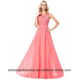Lace Chiffon Evening Dresses V Back A-Line Maxi Evening Gown
