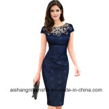 Womens Embroidery Elegant Short Sleeve Evening Party Prom Dress