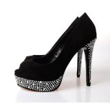Black Platform Ladies Sandals with Diamond (Hcy02-671)