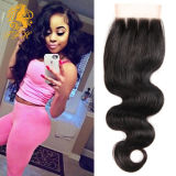 Cheap Free Shipping Brazilian Virgin Hair Body Wave Lace Closure 4X4 Size Swiss Lace Full and Thick Free Parting Middle Parting