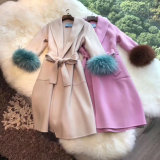 Ladies Fashion Wool Coat with Fur