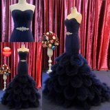Ruched Sweetheart Crystal Waist Mermaid Long Navy Blue Evening Dress