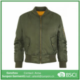 Fashionable Green Colors Lain Zip Bomber Jacket