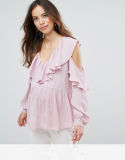 Custom Maternity Cold Shoulder Blouse with V-Neck and Ruffles