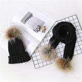 Factory Outlet Knitted Hat with Fur Ponpom in Low Price