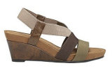 Fashionable Tan Faux Leather and Elastic Wedge Sandals