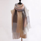 Lady Fashion Color Block Cotton Silk Scarf (YKY1145)