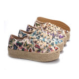 Lady Hemp Rope Canvas Shoes with Lace-up Colorful Pattern
