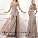 Elegant A-Line V-Neck Chiffon Lace Beaded Long Prom Dress