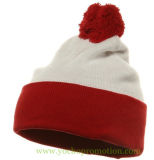 100% Acrylic Cuff Beanie Knitted Hat with Top Ball