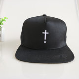Custom Black 6 Panel Cotton Will Snapback Cap Flat Brim Hat