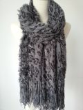 Azo Free Leopard Printing Knitted Winter Scarf with Tassels