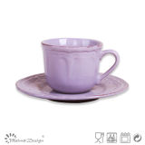 Antique Purple with Brush Ceramic Cup & Saucer