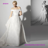 off Shoulder A Line Wedding Dress with Sweep Train
