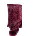Ladies' Marl Look Ribbed Scarf with Faux Fur Pompoms at Two Ends