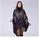Women's Color Block Open Front Blanket Poncho Geometric Cashmere Cape Thick Warm Stole Throw Poncho Wrap Shawl (SP216)