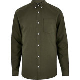 Khaki Green Cotton Oxford Men Long Sleeve Shirt