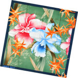 Fashion Lady Flower Printed Square Silk Scarf (HC1302-2)