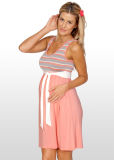 Apricot Stripe Bamboo Fabric Maternity Dress