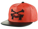 PU Leather Mesh 5 Panels Snapback Hat with 3D Embroidery