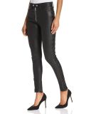 Hot Sale Women High-Rise Lace-up Jeans in Black Leather Pants