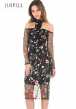 T-Bar Long Sleeve Embroidered Floral Choker Dress