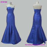 Women Fashion Long Polyester Strapless Blue Evening Dress