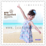 Simple Design Floral Print Girls Dress for Spring and Summer