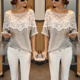 Casual Cotton Lace Blouse Short Sleeve Shirt T-Shirt Summer Tops