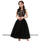 Black Prom Dresses Short Embroidery Flower Cocktail Party Dress
