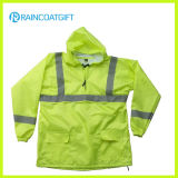 Fluorescence Color Waterproof Nylon PU Rain Jacket with Reflective