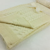 100% Cotton Cable Knitted Baby Blanket Solid Color