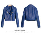 C1216 Women's Oblique Zipper High-End PU Leather Motorcycle Jacket