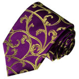 New Fashion Dark Purple Colour Background Gold Turkey Flower Pattern Men's Silk Neckties