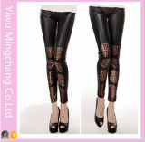 European and American Leather Type Leopard Stitching Stretch Leggings