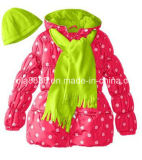 Pink Big Girls' Puffer Coat in DOT with Hat and Scarf