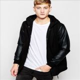 2016 Men's Hooded Varsity Jacket with Faux Leather Sleeves