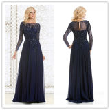 Sleeves Mother of The Bride Prom Gowns Beads Chiffon Navy Evening Dresses Z9033