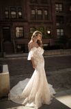 off The Shoulder Lace Beading Mermaid Evening Bridal Wedding Gown