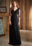 Customize Long Sleeve Beading Empire Waist Chiffon Evening Dress