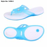 Blue Jelly Color Flip Flops, EVA Woman Flat Sandals with Rhinestone on Upper