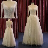 High-End V-Neck Heavy Beading Lace Long Sleeves Bridal Wedding Gown