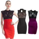 High Waisted Lace Sleeves Short Ladies Dress