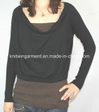 Ladies Knitted Long Sleeve Pullover Sweater for Casual (12AW-195)