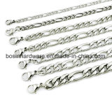 Mens Silver Stainless Steel Figaro Chain Bracelet